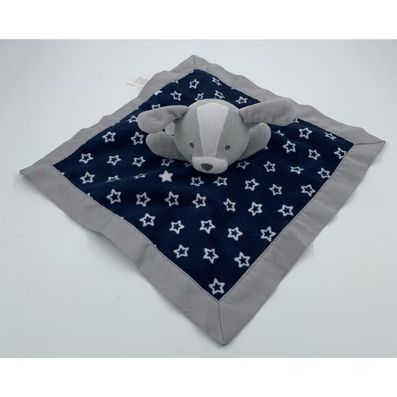 Carters Child Of Mine Lovey Puppy Navy Blue Star Satin Trim Dog Security Blanket - Picture 2 of 14